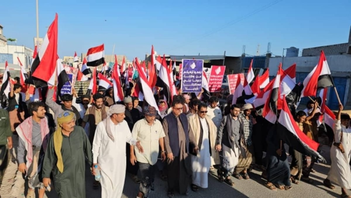 مسيرة الغيضة الجماهيرية تحمل التحالف مسؤولية تدهور الأوضاع المعيشية وتطالبه بالرحيل من اليمن