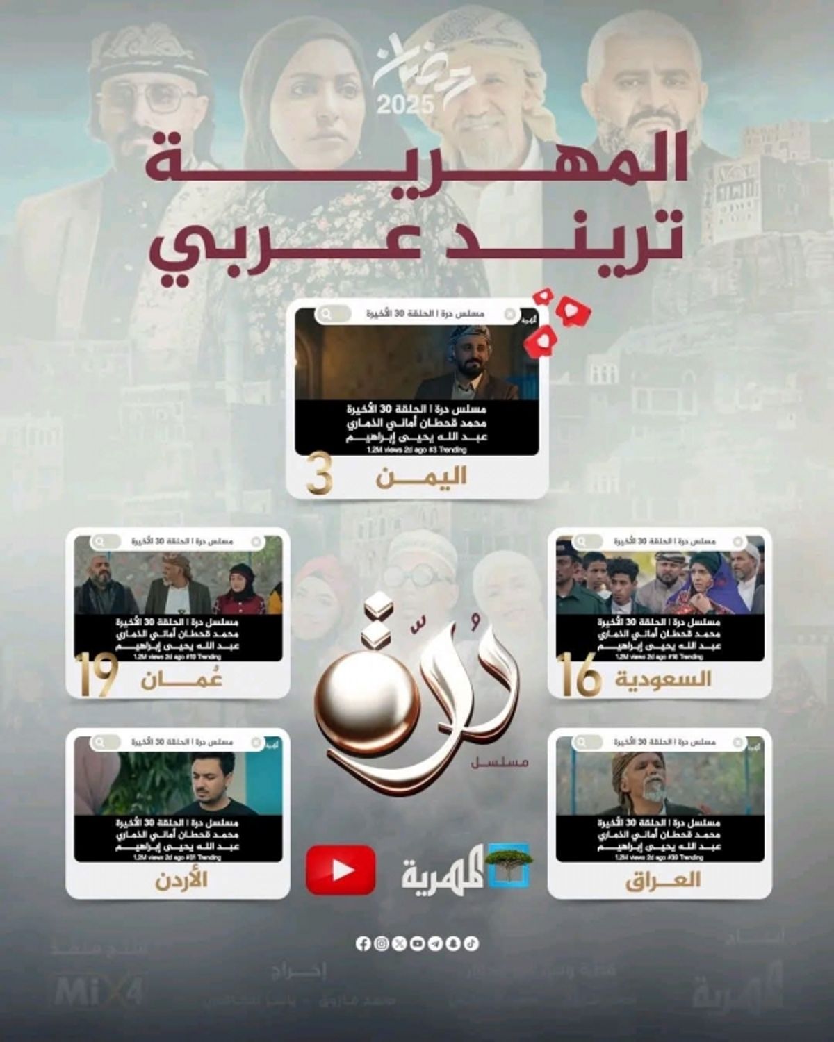 مسلسل درة يتصدر الترند العربي على منصة يوتيوب