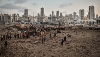 اثار الدمار الذي خلفه الانفجار في مدينة بيروت