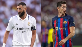 نجما ريال مدريد وبرشلونة كريم بنزيما وروبرت ليفاندوفسكي