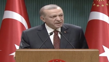 لقطة للرئيس التركي رجب طيب أردوغان خلال إلقاءه كلمة عقب الاجتماع الأسبوعي للحكومة