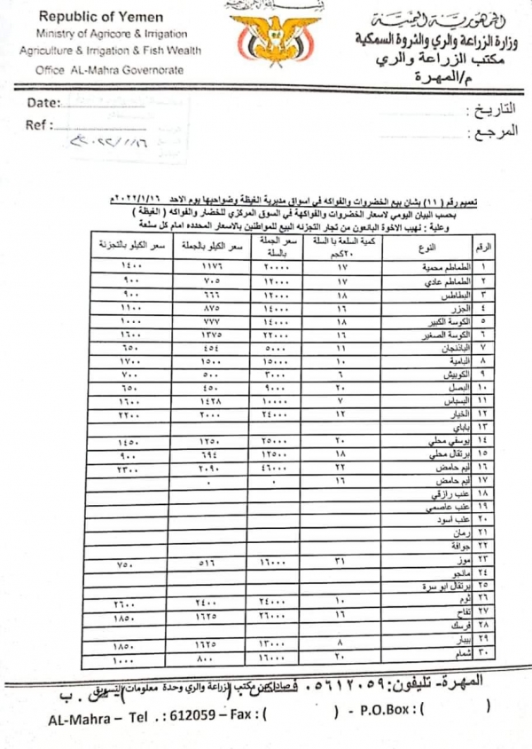 أسعار الخضروات والفواكه