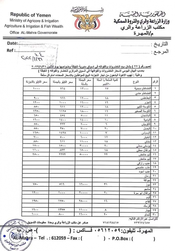 أسعار الخضروات والفواكه