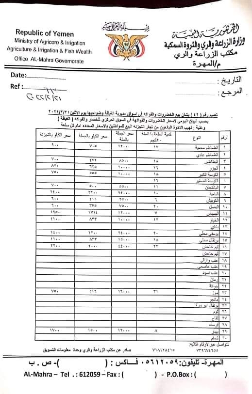 أسعار الخضروات والفواكه