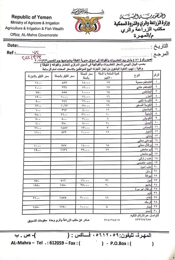 أسعار الخضروات والفواكه