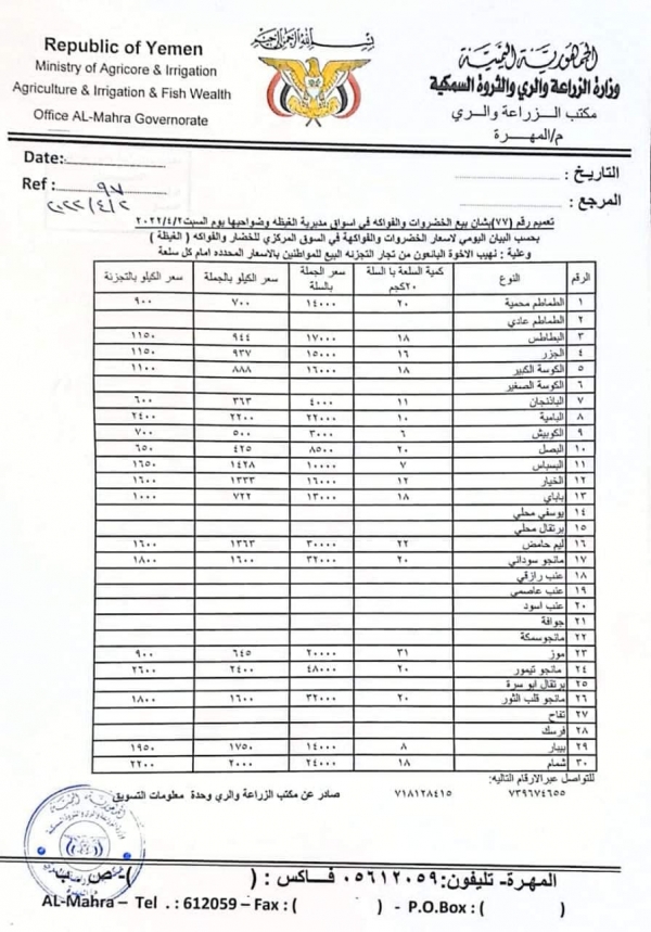 أسعار الخضروات والفواكه