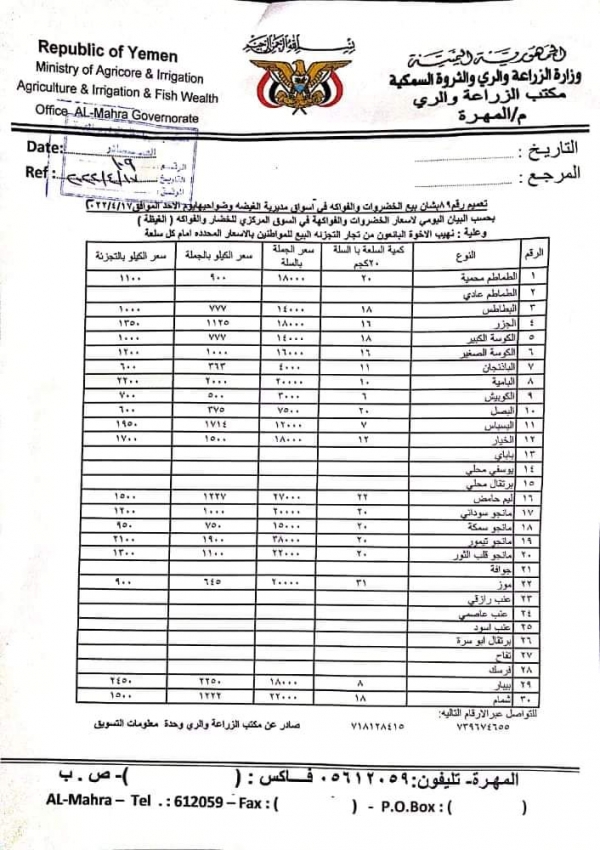 أسعار الخضروات والفواكه