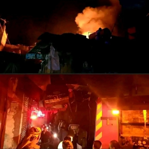 حريق هائل في سوق شعبي بصنعاء القديمة