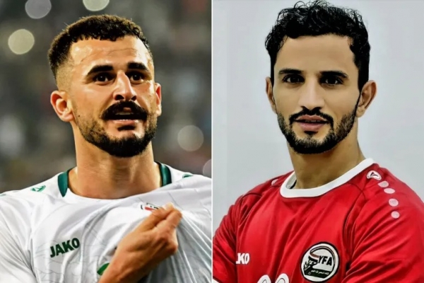 أيمن حسين هداف العراق (يسار) وعبد الواسع المطري نجم منتخب اليمن (وكالات)